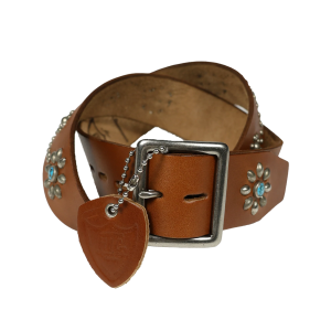 Turquoise Flower Studs Belt by Zip Steve 6214HTC | Brown